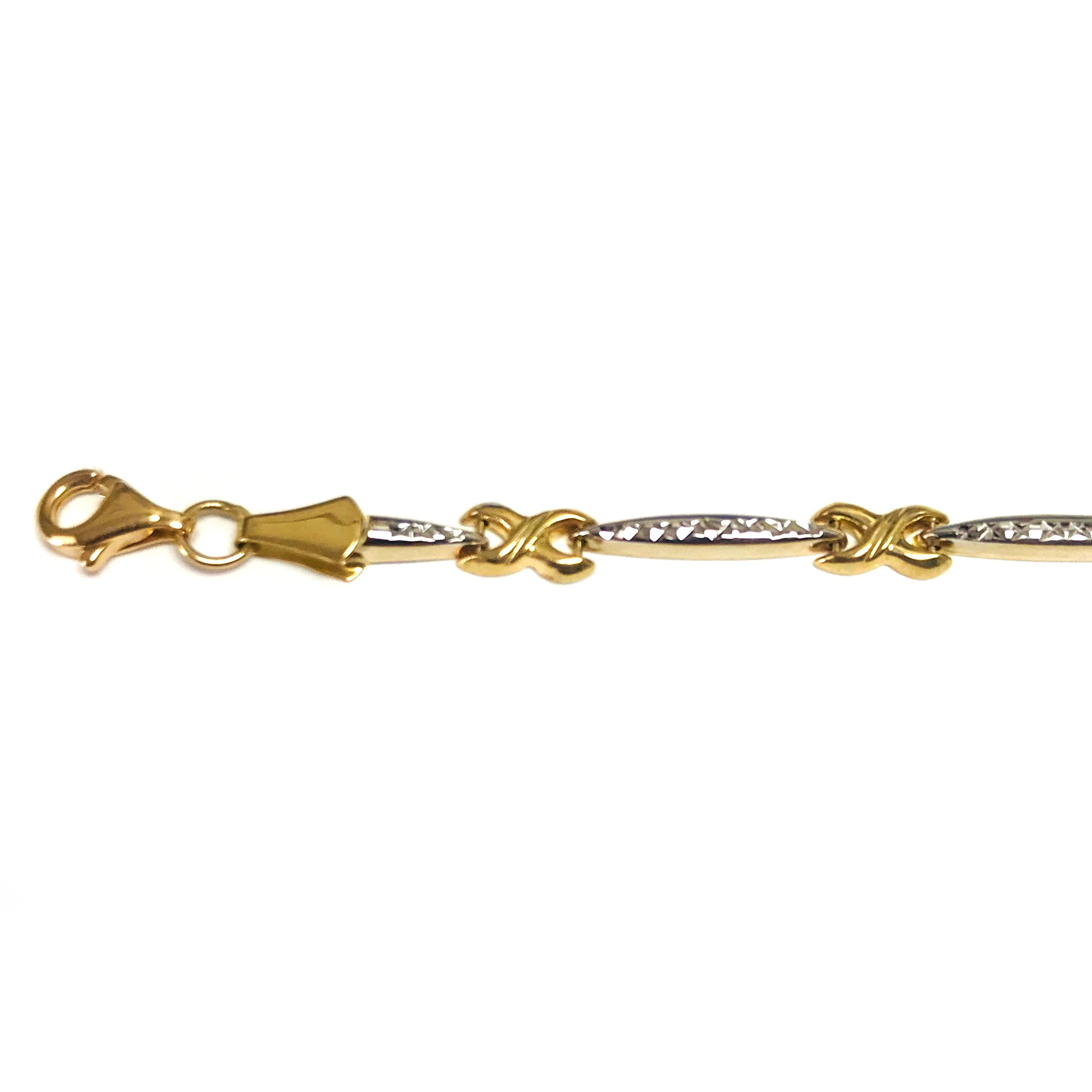 Bracciale fantasia a maglie a forma di pera in oro giallo 14k, gioielli di alta moda da 7,25" per uomini e donne