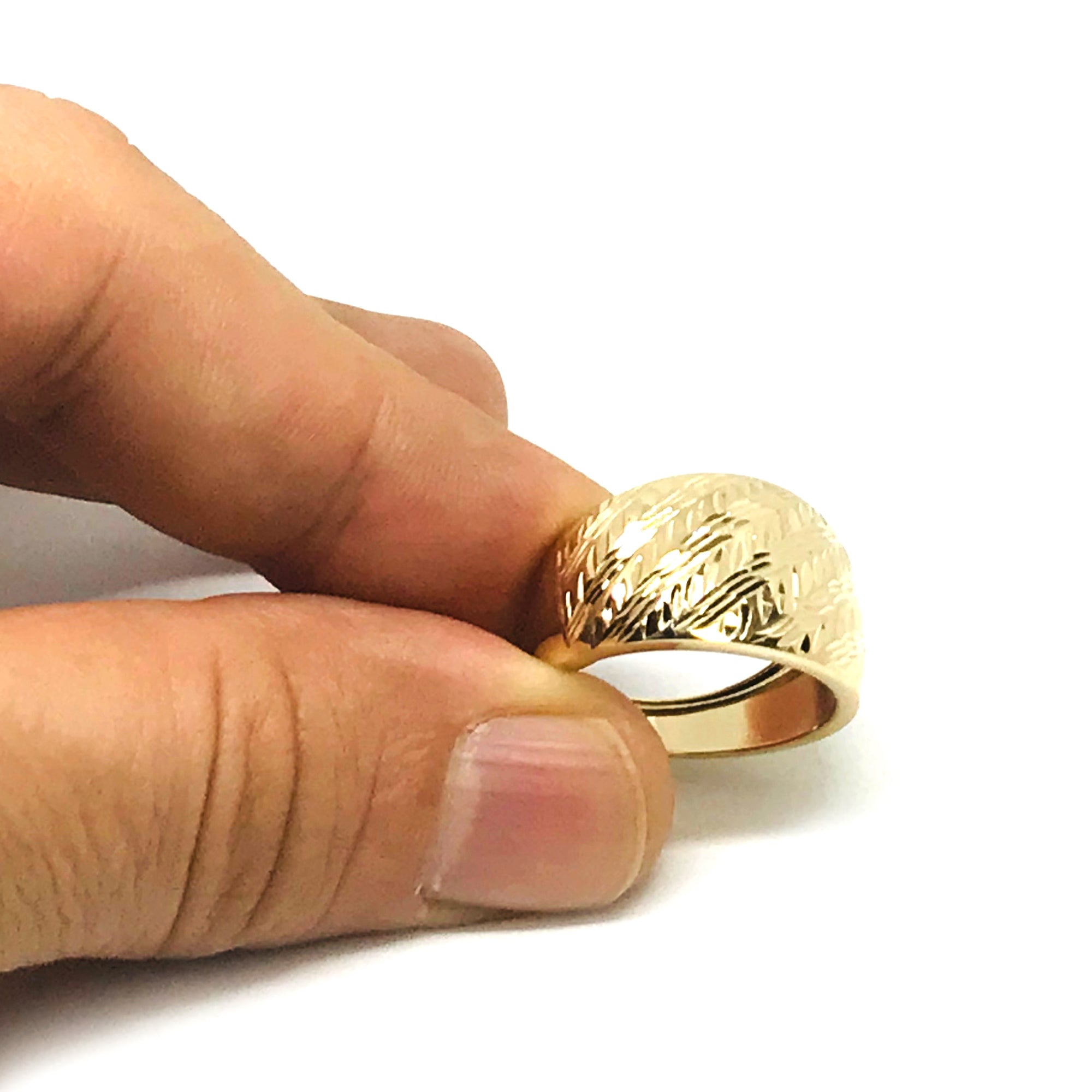 14k Yellow Gold Diamond Cut Cigar Band Ring