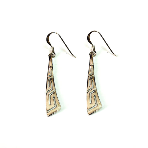 Sterling Silver Rhodium Plated Greek Key Drop Earrings