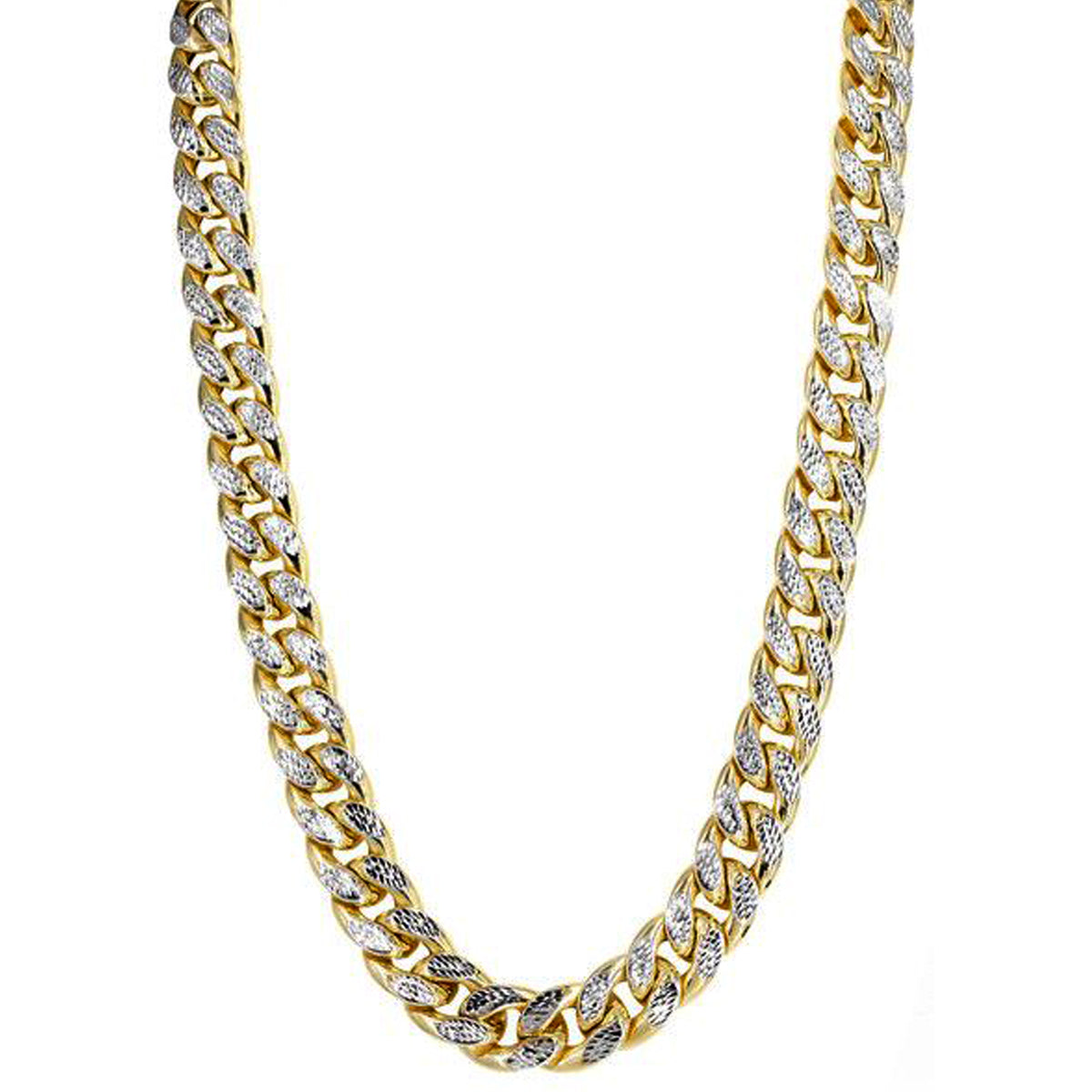 Collier à maillons pavés cubains Miami en or jaune et blanc 14 carats, largeur 9,5 mm, 22 pouces, bijoux de créateurs fins pour hommes et femmes