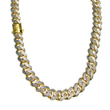 14k Yellow And White Gold Miami Cuban Pave Link Chain Necklace, Width 13.5mm, 24"