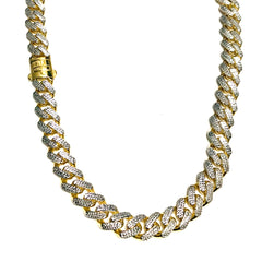 Collar de cadena de eslabones pavé cubanos de Miami de oro amarillo y blanco de 14 k, ancho 9,5 mm, joyería fina de diseño de 22 pulgadas para hombres y mujeres