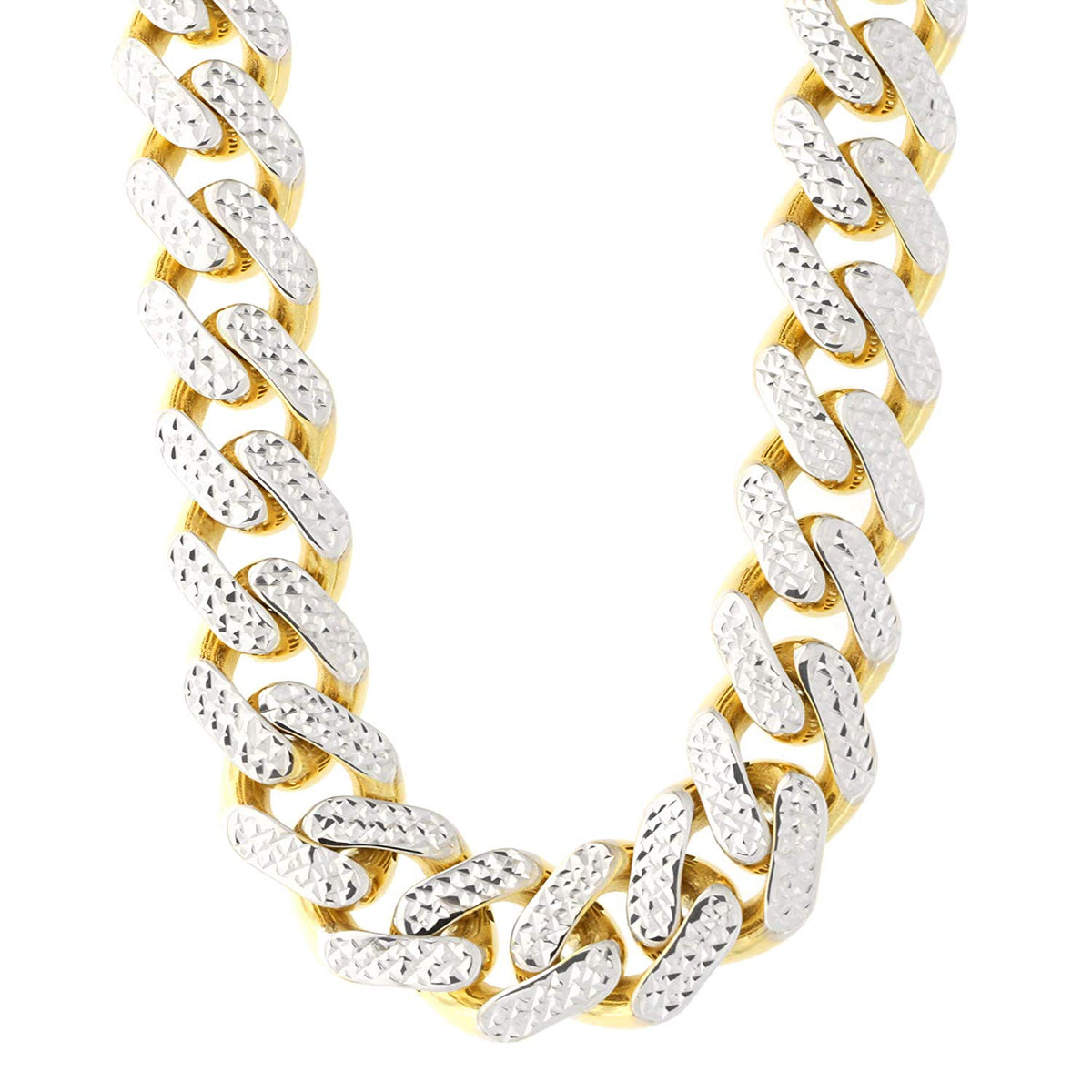 14k Yellow And White Gold Miami Cuban Pave Link Chain Necklace, Width 11.3mm, 24" fine designer jewelry for men and women