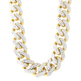 14k Yellow And White Gold Miami Cuban Pave Link Chain Necklace, Width 11.3mm, 24"