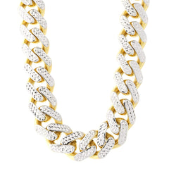Collana a catena a maglie con pavé cubano di Miami in oro giallo e bianco 14k, larghezza 11,3 mm, 24" gioielli di design per uomini e donne