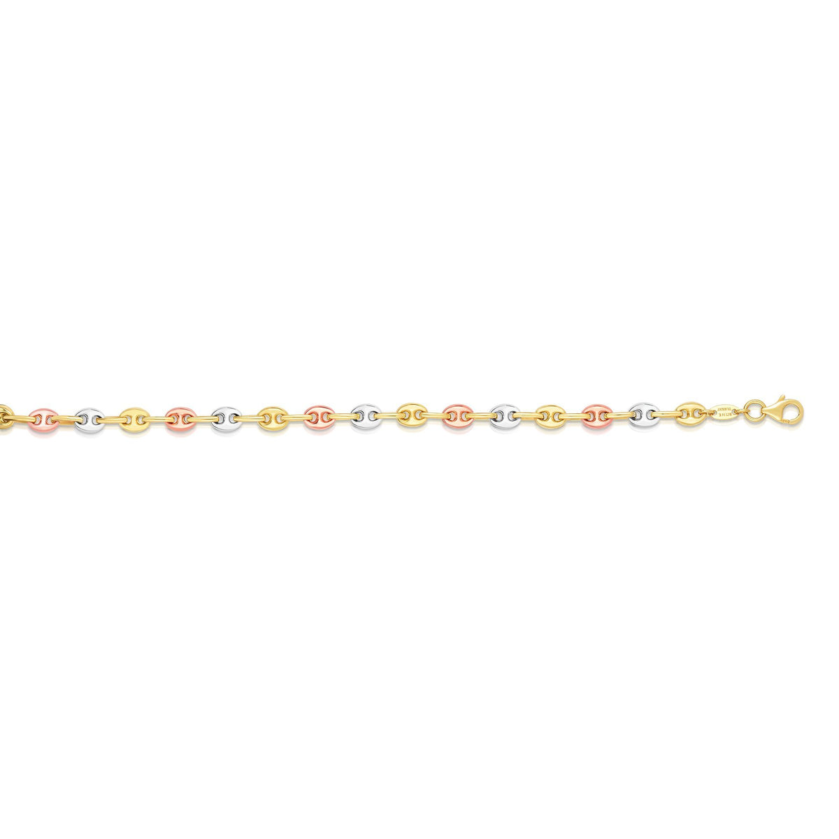 Bracelet à maillons Mariner en or jaune blanc et rose 14 carats, bijoux de créateurs fins de 7,25 pouces pour hommes et femmes