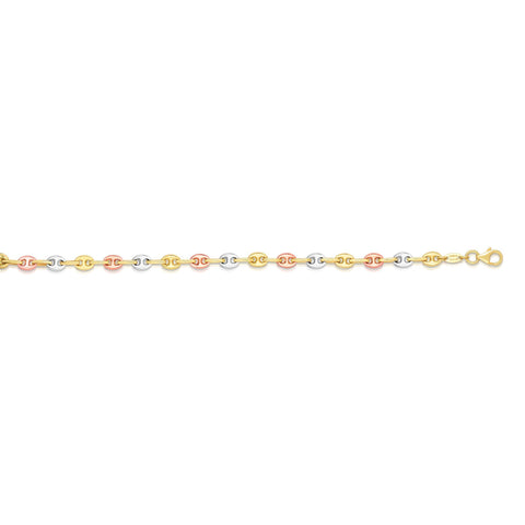 14k Yellow White And Rose Gold Mariner Link Bracelet, 7.25"
