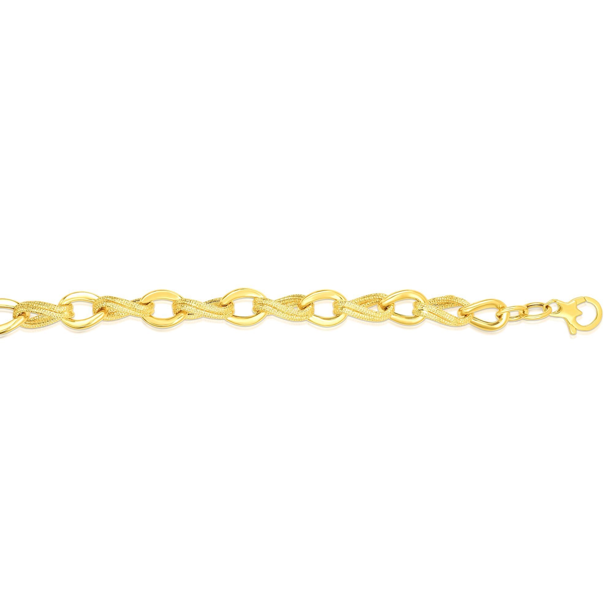Bracelet fantaisie à maillons ovales en or jaune 14 carats, bijoux de créateurs fins de 8 pouces pour hommes et femmes