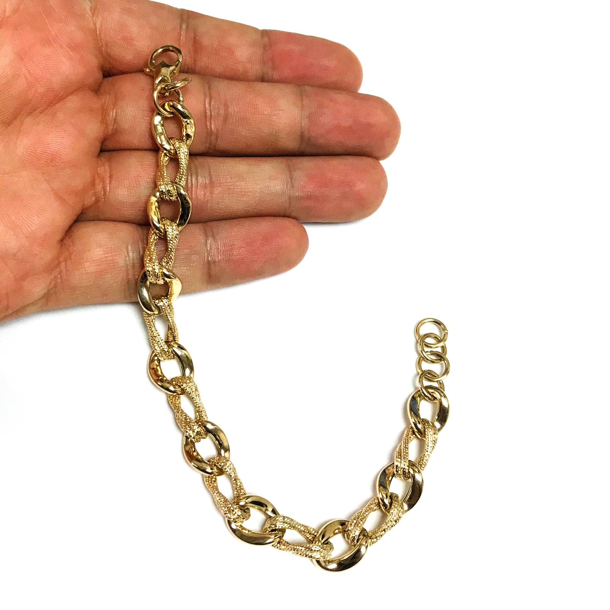 14k Yellow Gold Oval Link Fancy Bracelet, 8" fine designer jewelry for men and women