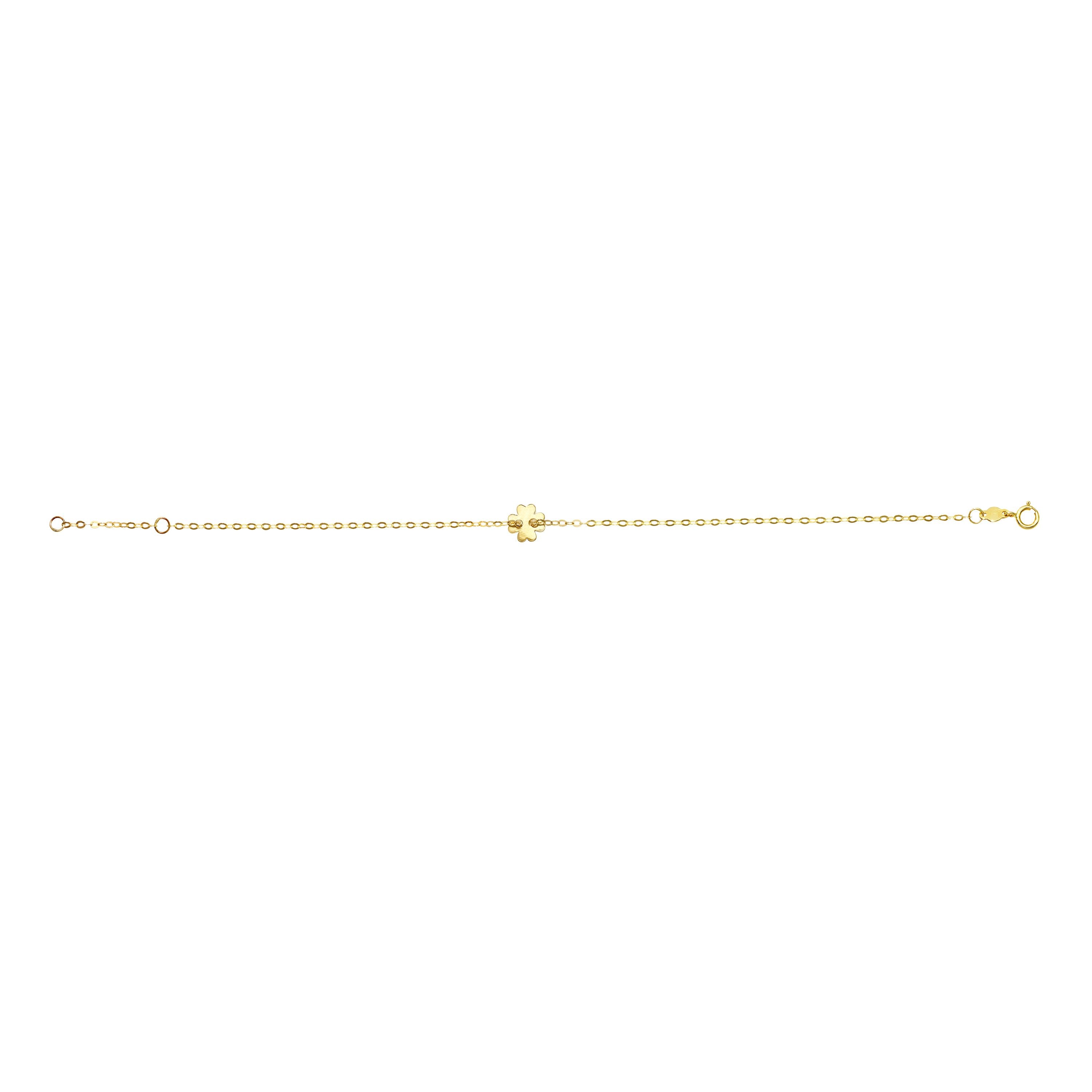 14k Yellow Gold Clover Charm Fancy Bracelet, 7" fine designer jewelry for men and women