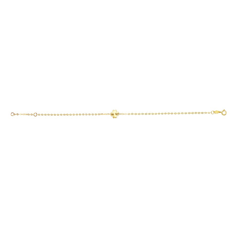 14k Yellow Gold Clover Charm Fancy Bracelet, 7"