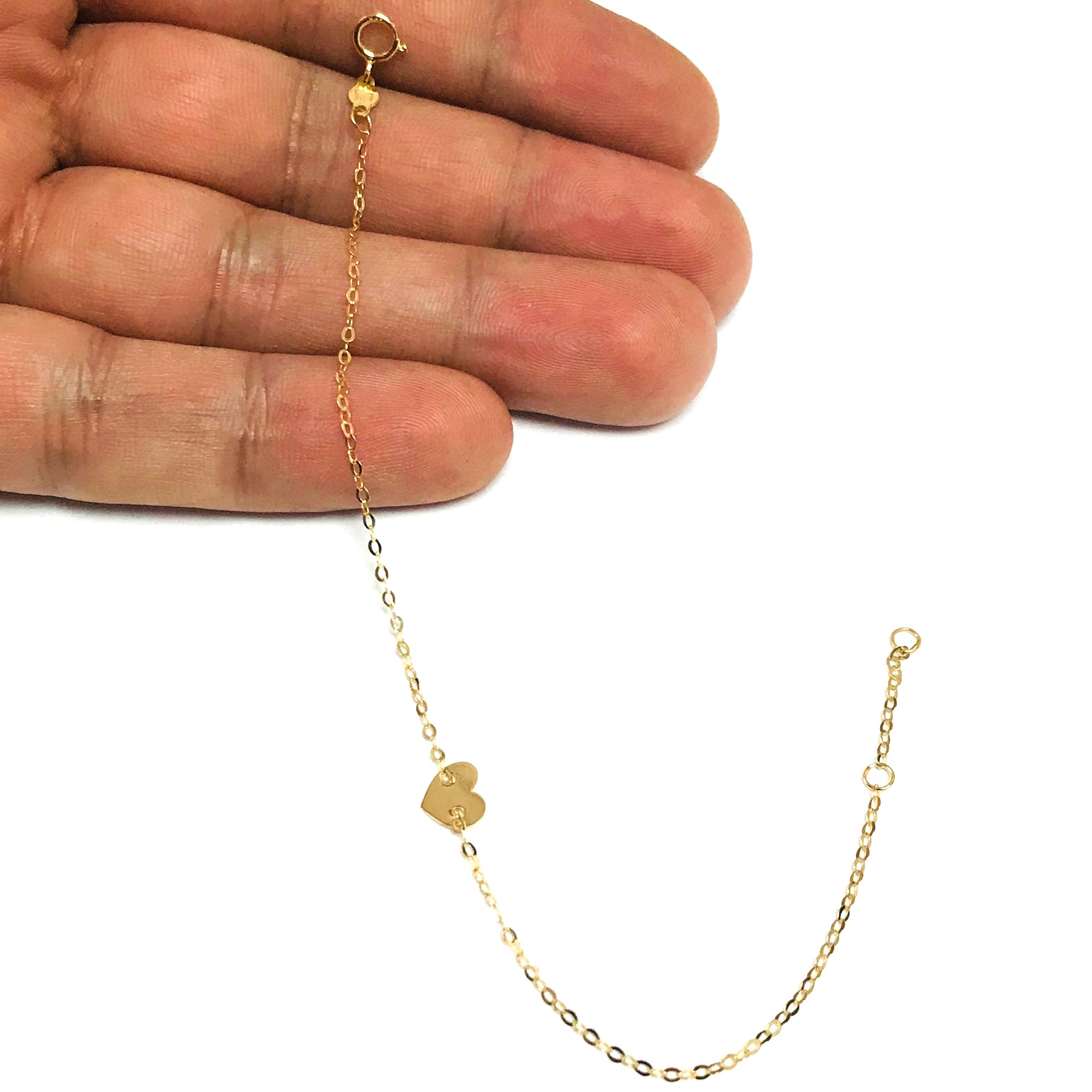 Bracelet fantaisie à breloque cœur en or jaune 14 carats, bijoux de créateurs fins de 7 pouces pour hommes et femmes