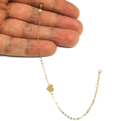 Bracelet fantaisie à breloque cœur en or jaune 14 carats, bijoux de créateurs fins de 7 pouces pour hommes et femmes