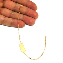 14k Yellow Gold Rectangular ID Bar Fancy Bracelet, 7" fine designer jewelry for men and women