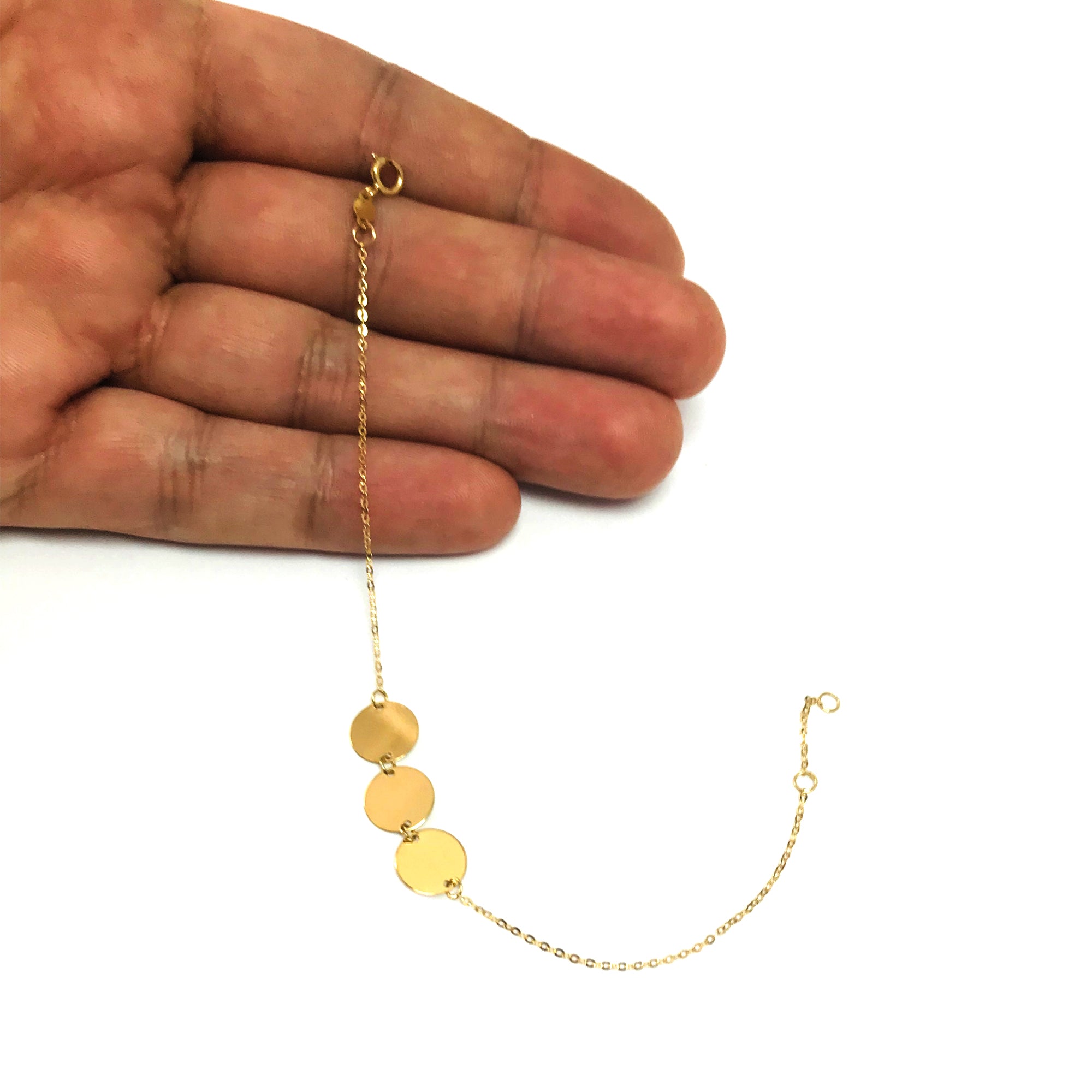 Bracelet fantaisie à breloque disque rond en or jaune 14 carats, bijoux de créateur raffinés de 7 pouces pour hommes et femmes