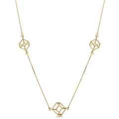 14k Yellow Gold 3D Cube Pendant Adjustable Necklace, 18"