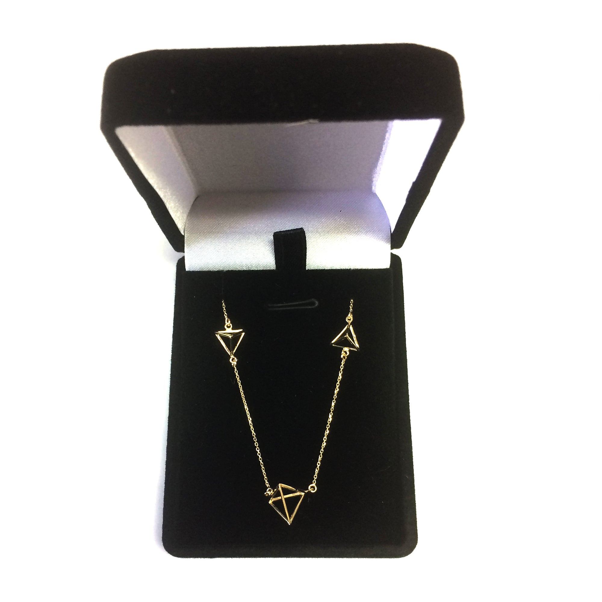 14k Yellow Gold 3D Triangle Station Adjustable Necklace, 18" fine designer jewelry for men and women