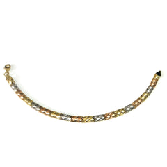 Bracelet fantaisie tissé en or jaune blanc et rose 14 carats, bijoux de créateurs fins de 7,25 pouces pour hommes et femmes