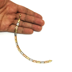Bracelet fantaisie tissé en or jaune blanc et rose 14 carats, bijoux de créateurs fins de 7,25 pouces pour hommes et femmes