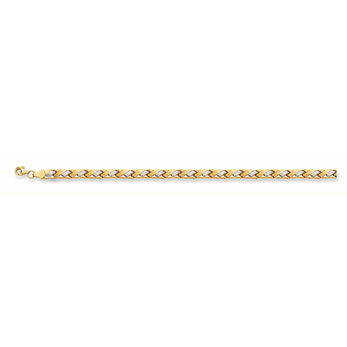 Bracciale a maglie intrecciate in oro giallo e bianco 14k, gioielli di alta moda da 7,25" per uomini e donne