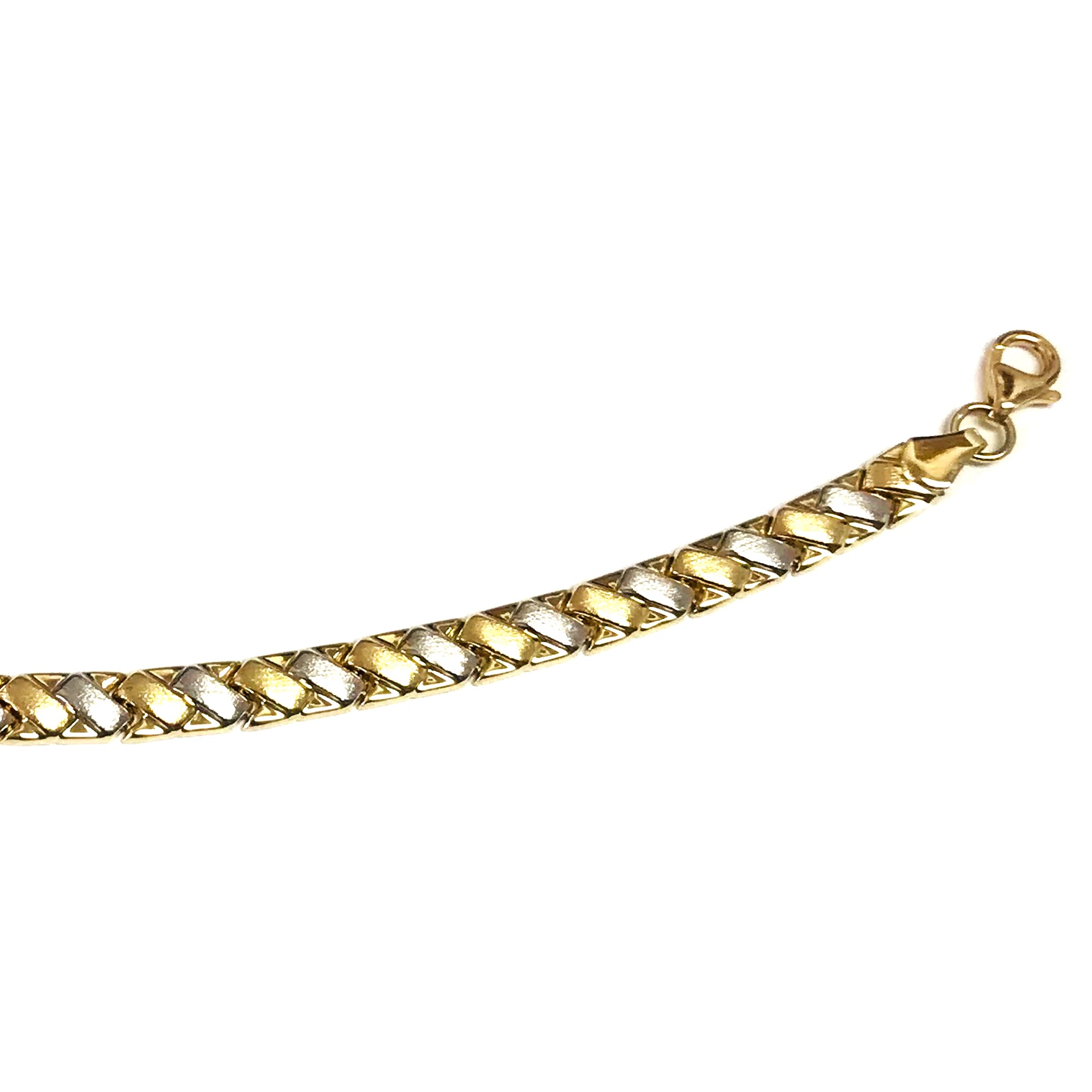 Bracciale a maglie intrecciate in oro giallo e bianco 14k, gioielli di alta moda da 7,25" per uomini e donne