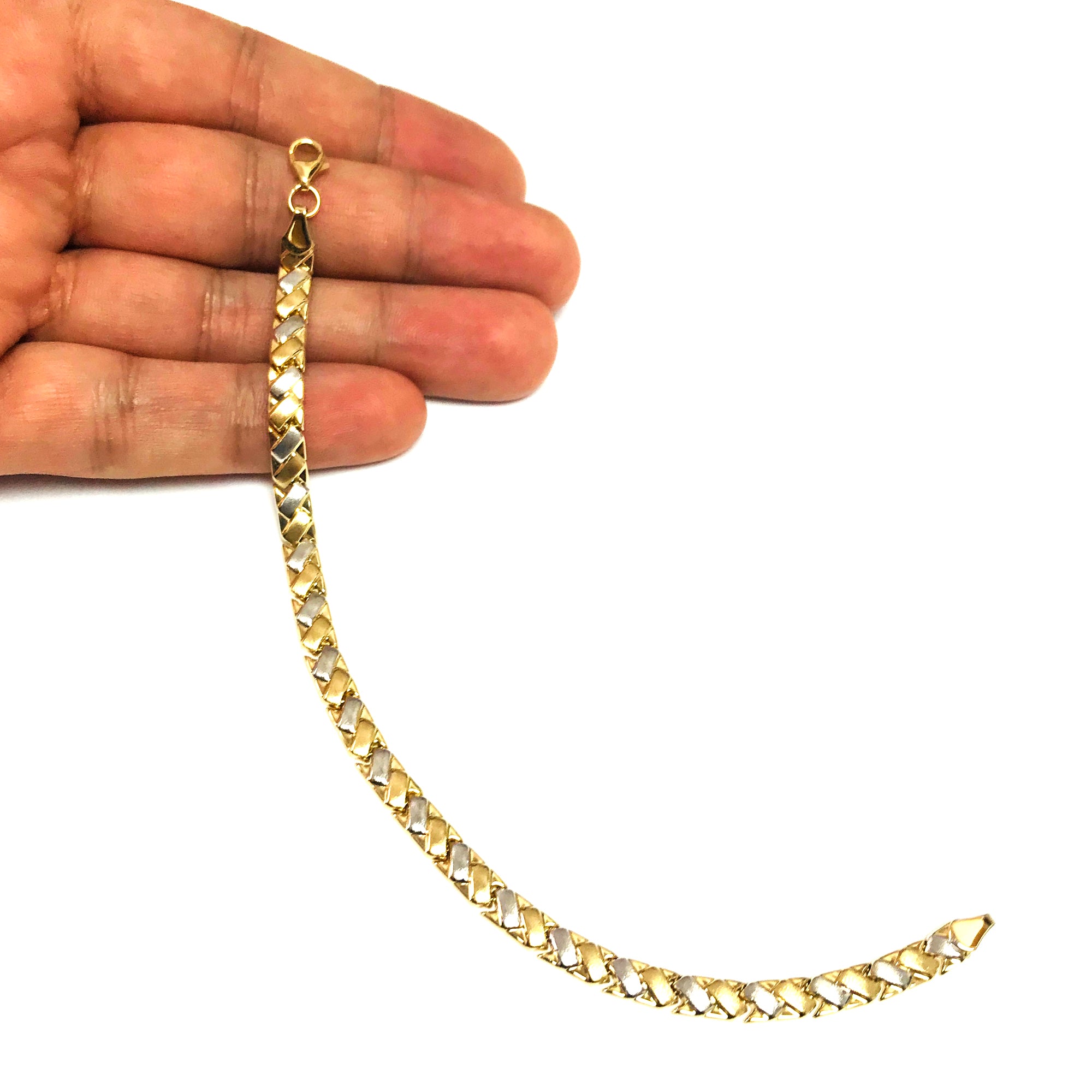 14k gult og hvitt gull vevde lenker armbånd, 7,25" fine designersmykker for menn og kvinner