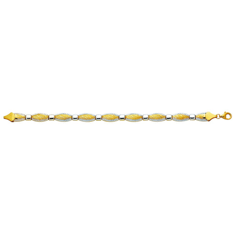 14k Yellow And White Gold Pear Shape Links Bracelet, 7,25"