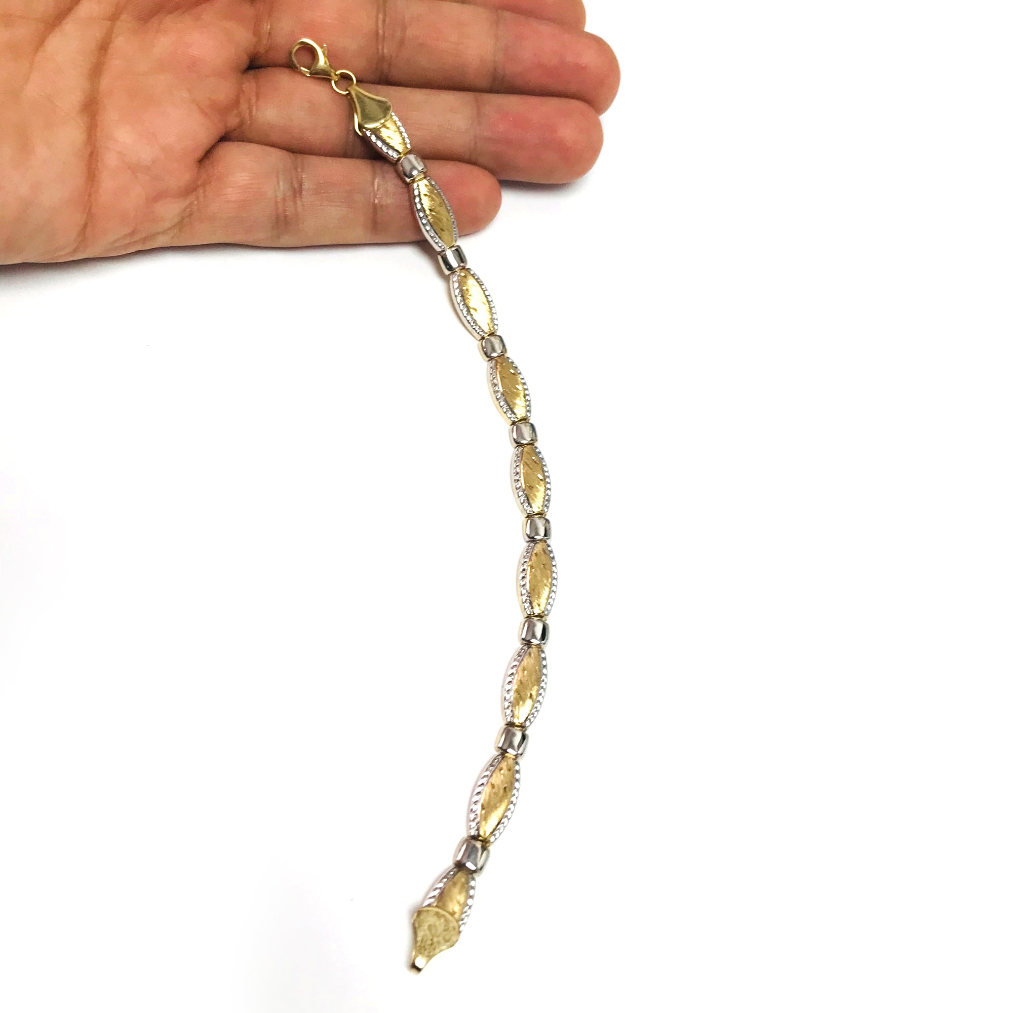 14k Yellow And White Gold Pear Shape Links Bracelet, 7,25"