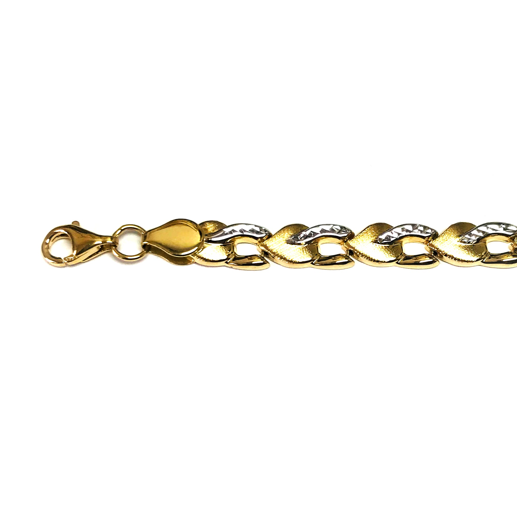 Bracciale a maglie a cuore in oro giallo e bianco 14k, gioielli di alta moda da 7,25" per uomini e donne