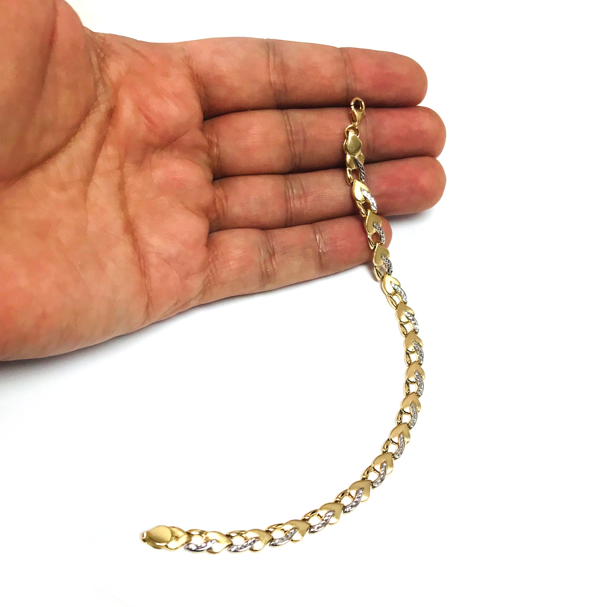 14k gul og hvid guld hjertelinks armbånd, 7,25" fine designer smykker til mænd og kvinder