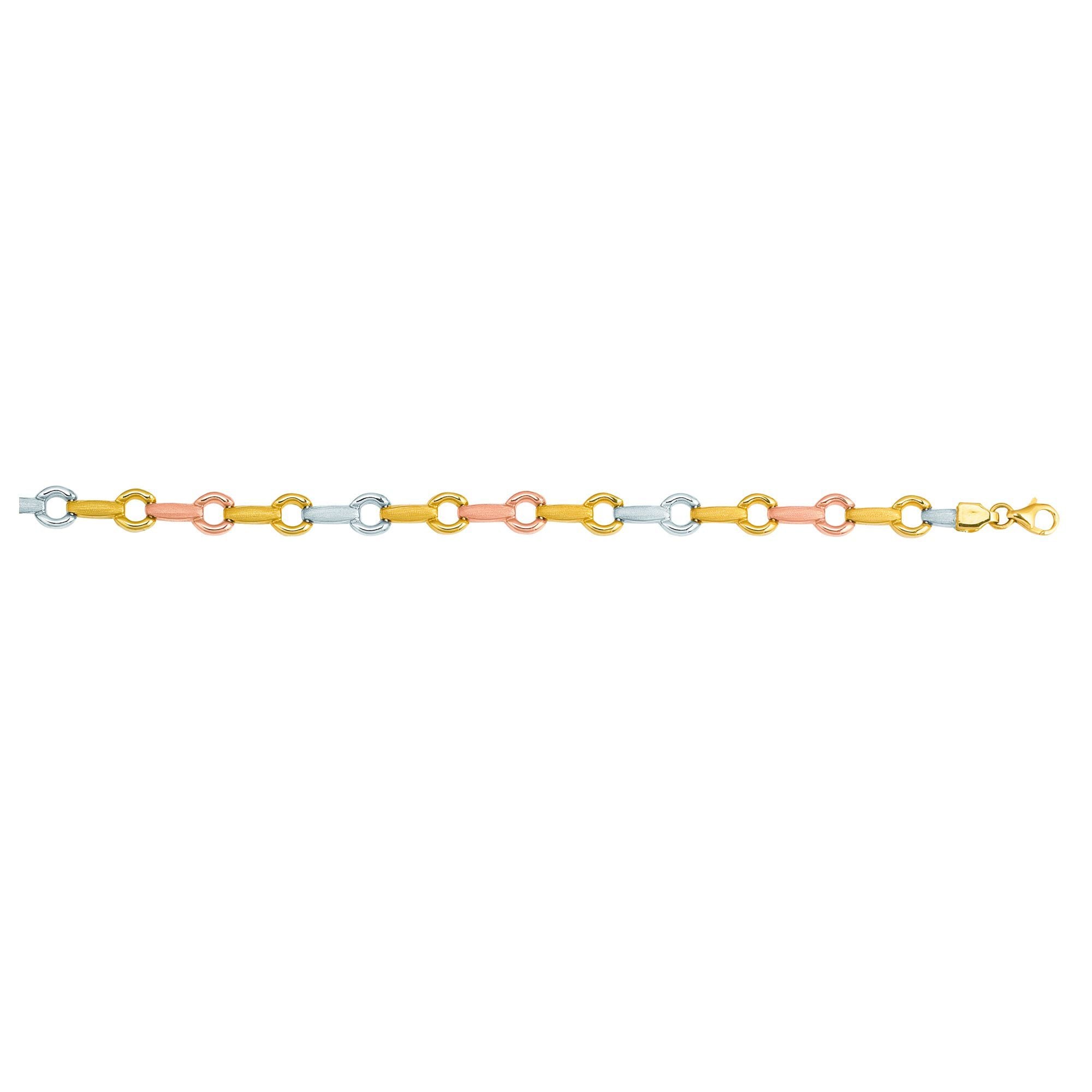 14k Yellow White And Rose Gold Links Fancy Bracelet, 7.25" fine designer jewelry for men and women