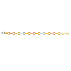 14k Yellow White And Rose Gold Links Fancy Bracelet, 7.25" fine designer jewelry for men and women