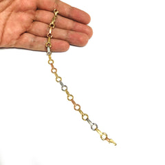 Bracelet fantaisie à maillons en or jaune blanc et rose 14 carats, bijoux de créateur fins de 7,25 pouces pour hommes et femmes