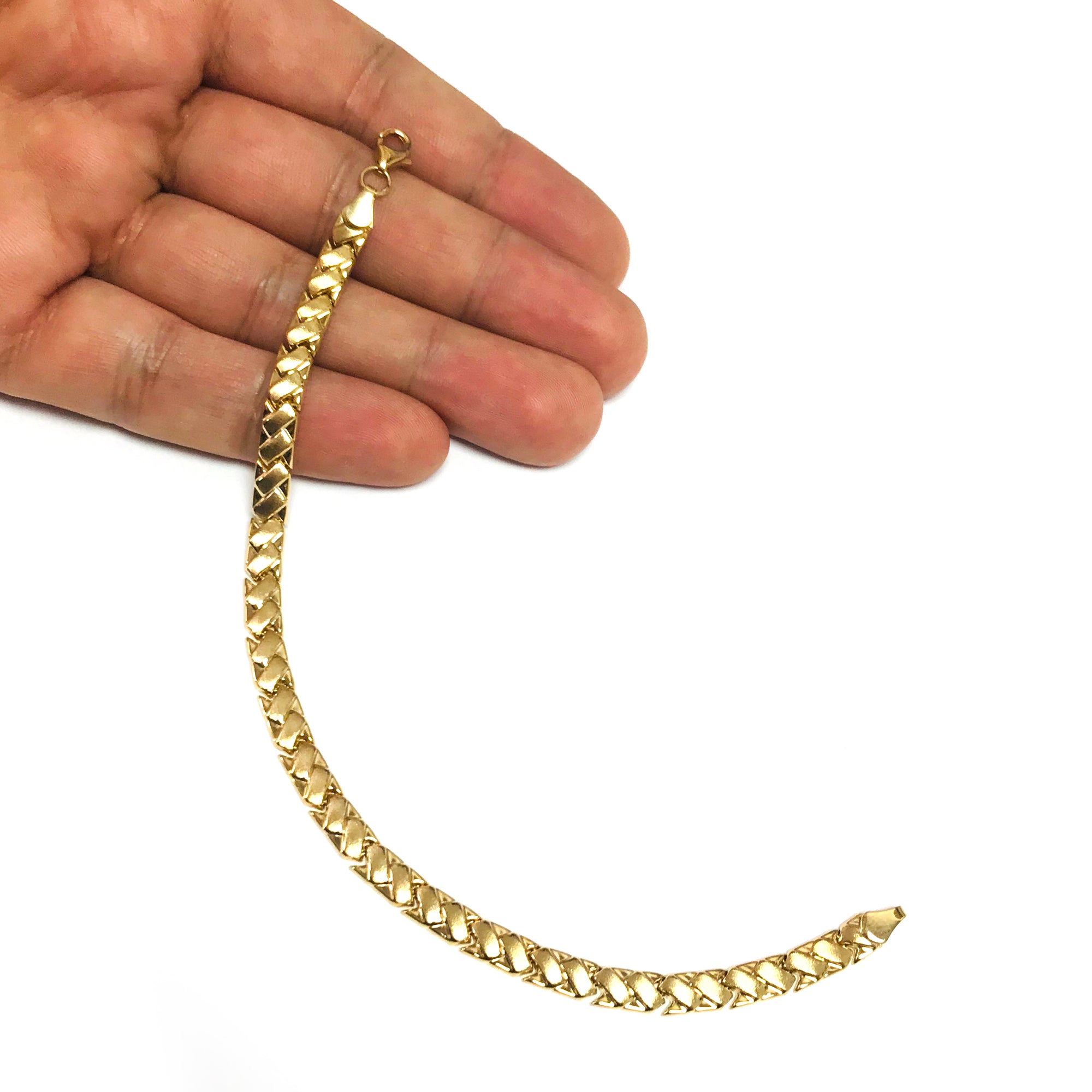 Bracelet fantaisie à maillons tissés en or jaune 14 carats, bijoux de créateurs fins de 7,25 pouces pour hommes et femmes