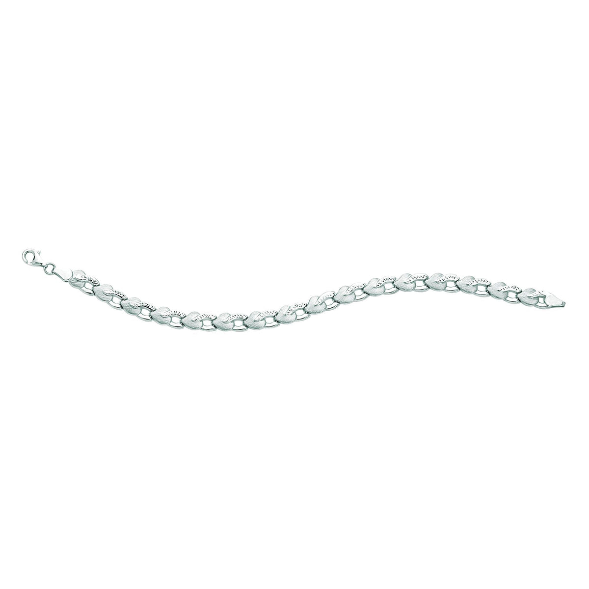 14k White Diamond Cut Heart Shapes Links Bracelet, 7.25" fine designer jewelry for men and women