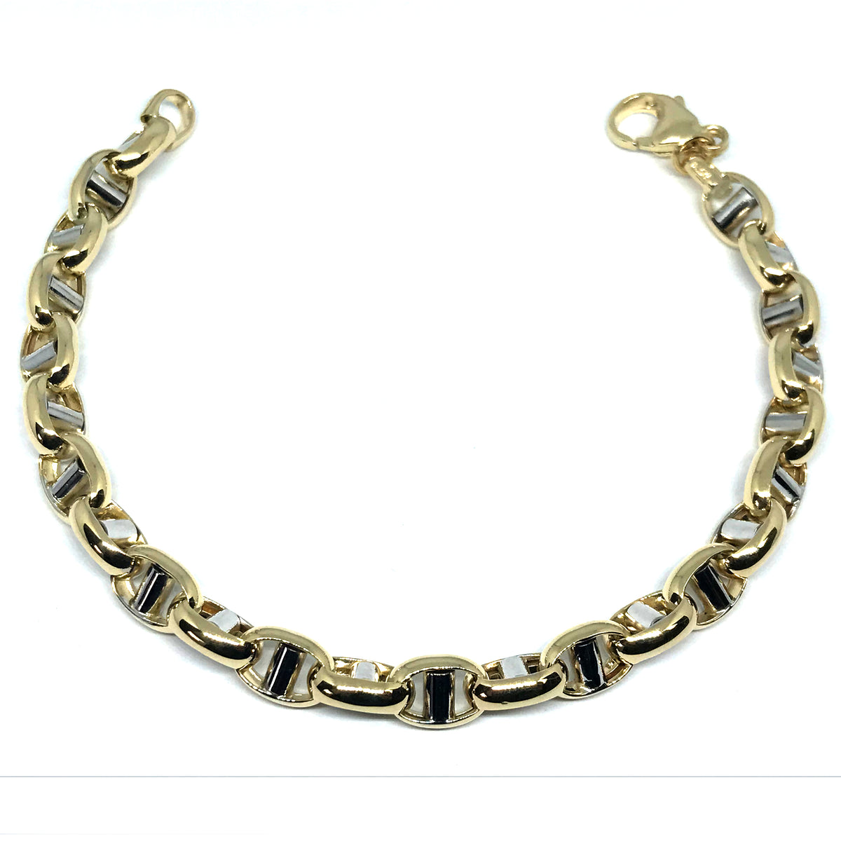 Bracelet pour hommes à maillons ovales en or jaune et blanc 14 carats, bijoux de créateurs fins de 8,5 pouces pour hommes et femmes