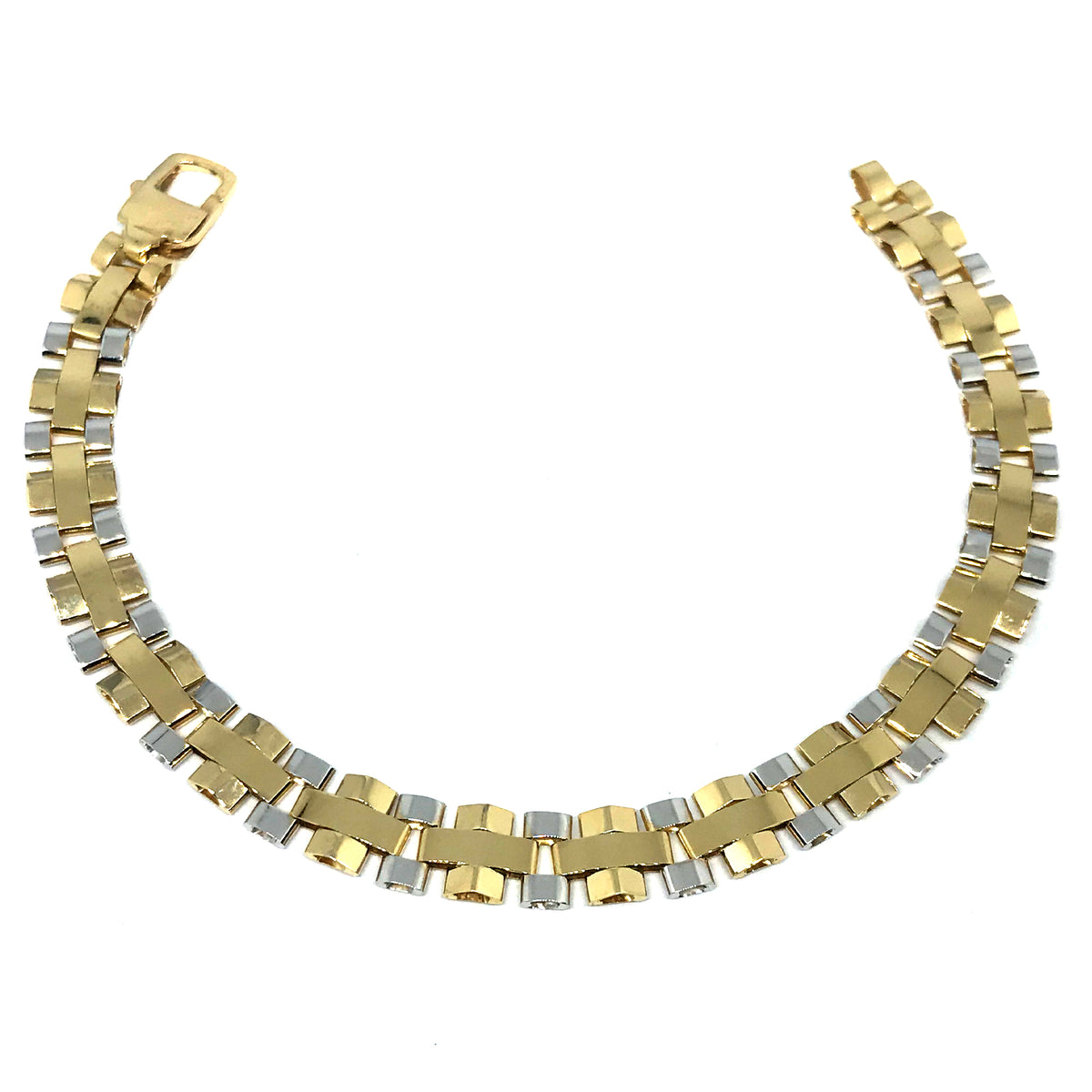 Bracciale da uomo con collegamento ferroviario in oro giallo e bianco 14k, gioielli di alta qualità da 8,25" per uomini e donne
