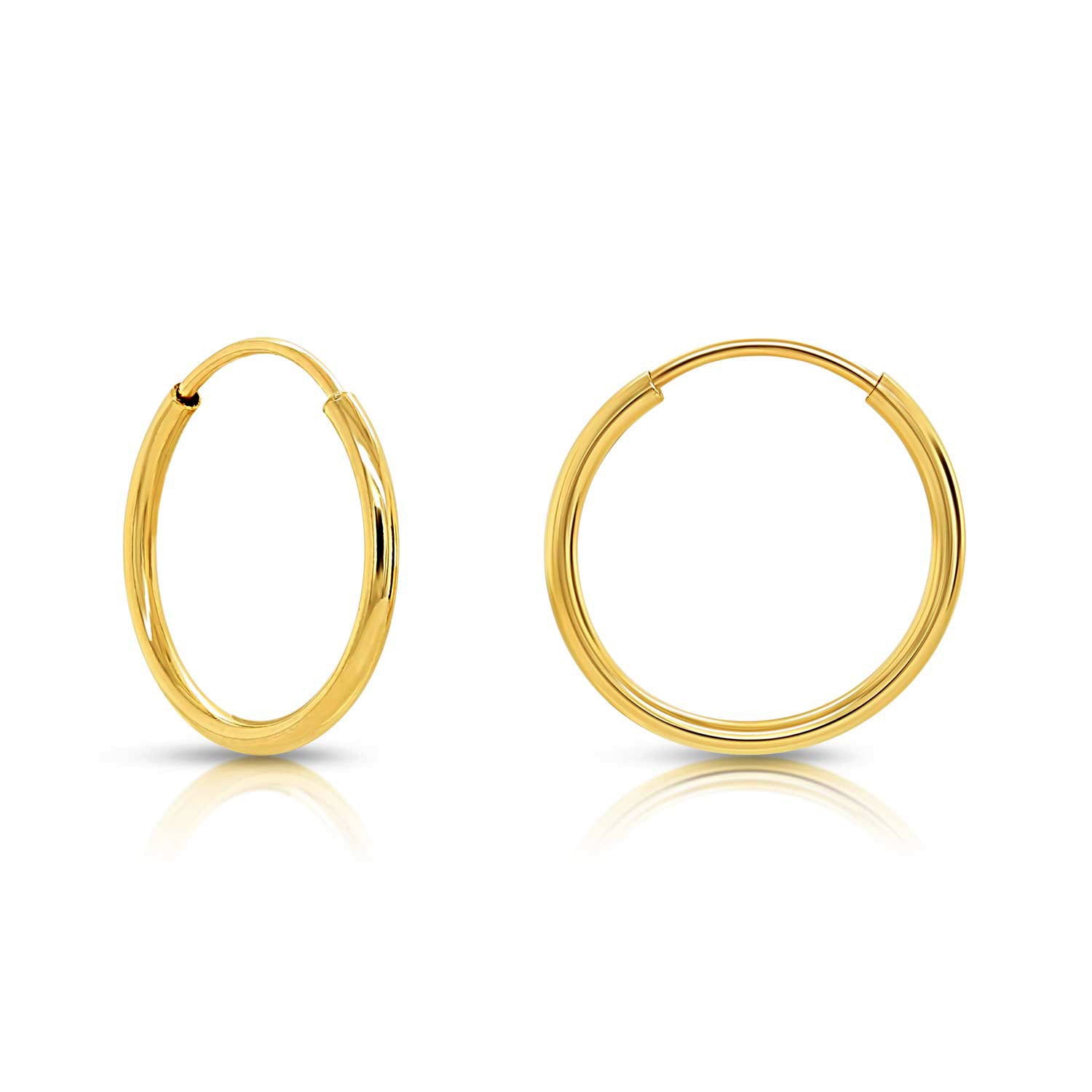 Pendientes de aro redondos sin fin brillantes de oro amarillo de 10 quilates, joyería de diseño fino para hombres y mujeres