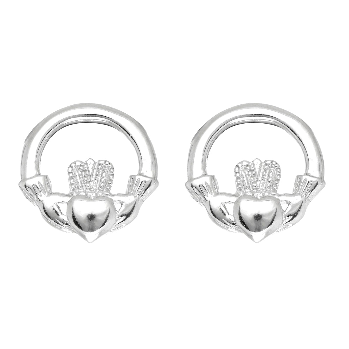 Sterling Silver Round Claddagh Stud Earrings fine designer jewelry for men and women