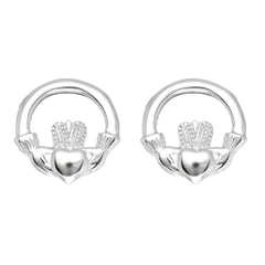 Orecchini a bottone rotondi Claddagh in argento sterling, gioielli di design per uomini e donne