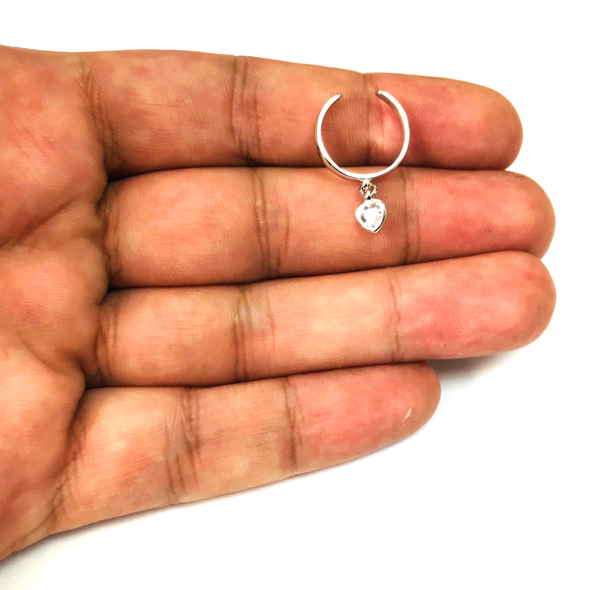 Anello in argento sterling pendente a forma di cuore con polsino CZ regolabile per la punta, gioielli di design per uomini e donne