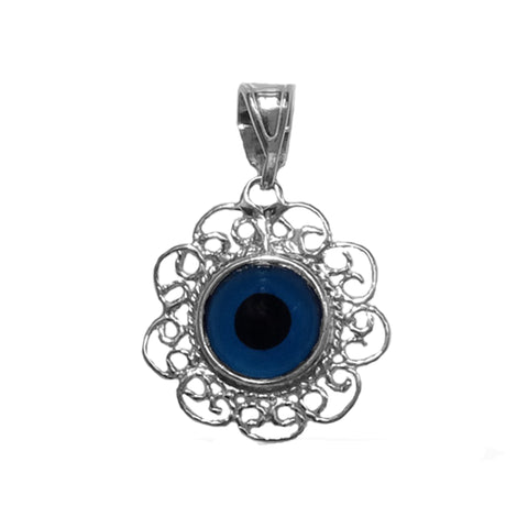 Sterling Silver Filigree Double Sided Evil Eye Pendant Charm