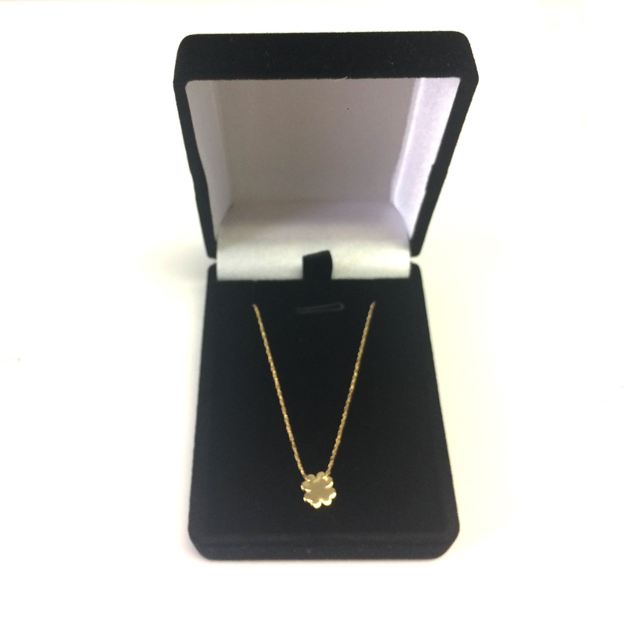 14K Yellow Gold Mini Clover Pendant Necklace, 16" To 18" Adjustable