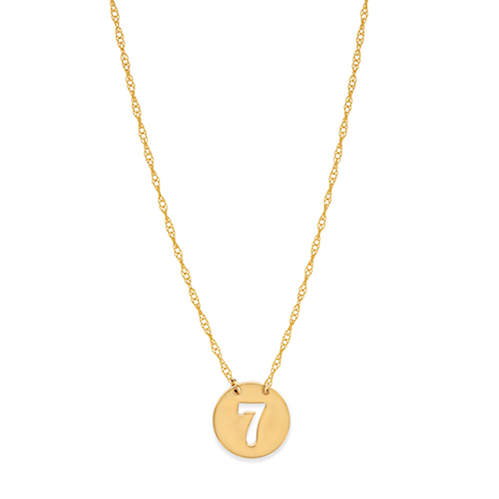 Mini collier porte-bonheur numéro sept en or jaune 14 carats, bijoux de créateur fins réglables de 16 à 18 pouces pour hommes et femmes
