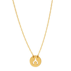 14K Gult Guld Mini Wishbone Pendant Halsband, 16" till 18" Justerbara fina designersmycken för män och kvinnor