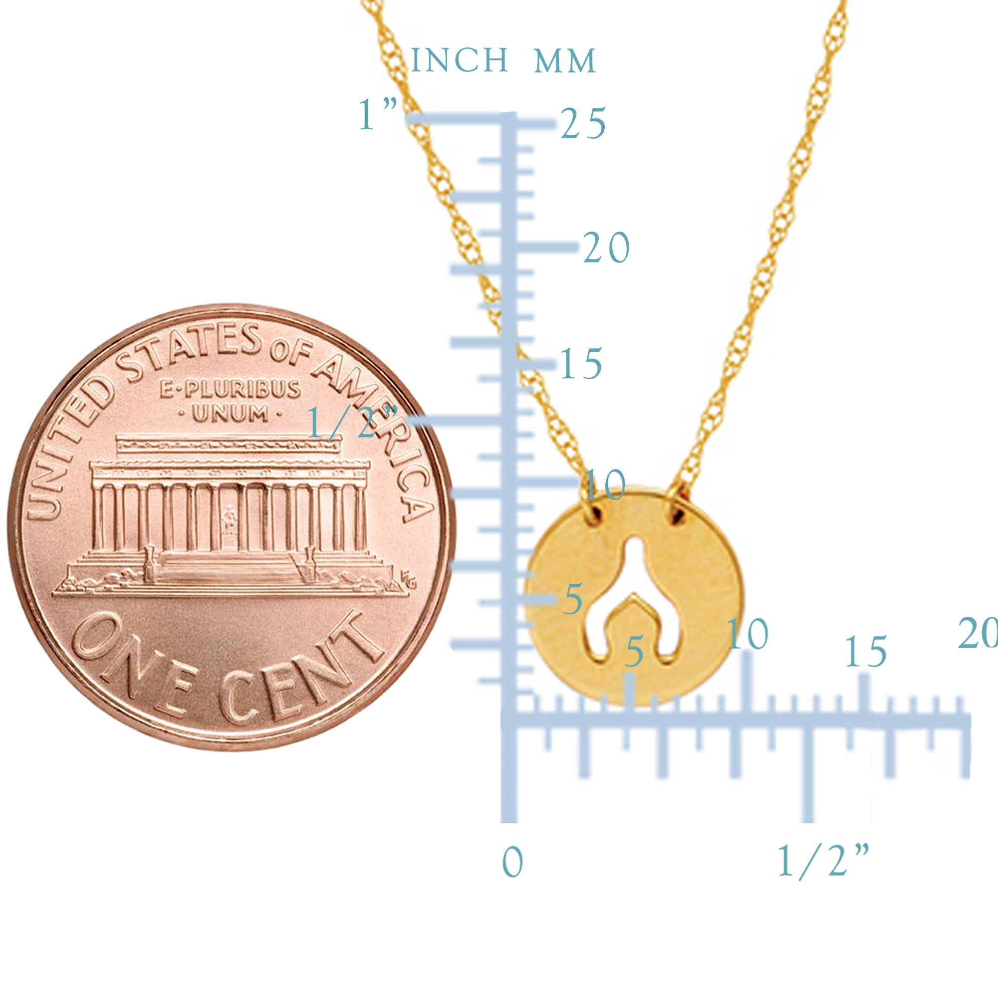 14K Yellow Gold Mini Wishbone Pendant Necklace, 16" To 18" Adjustable