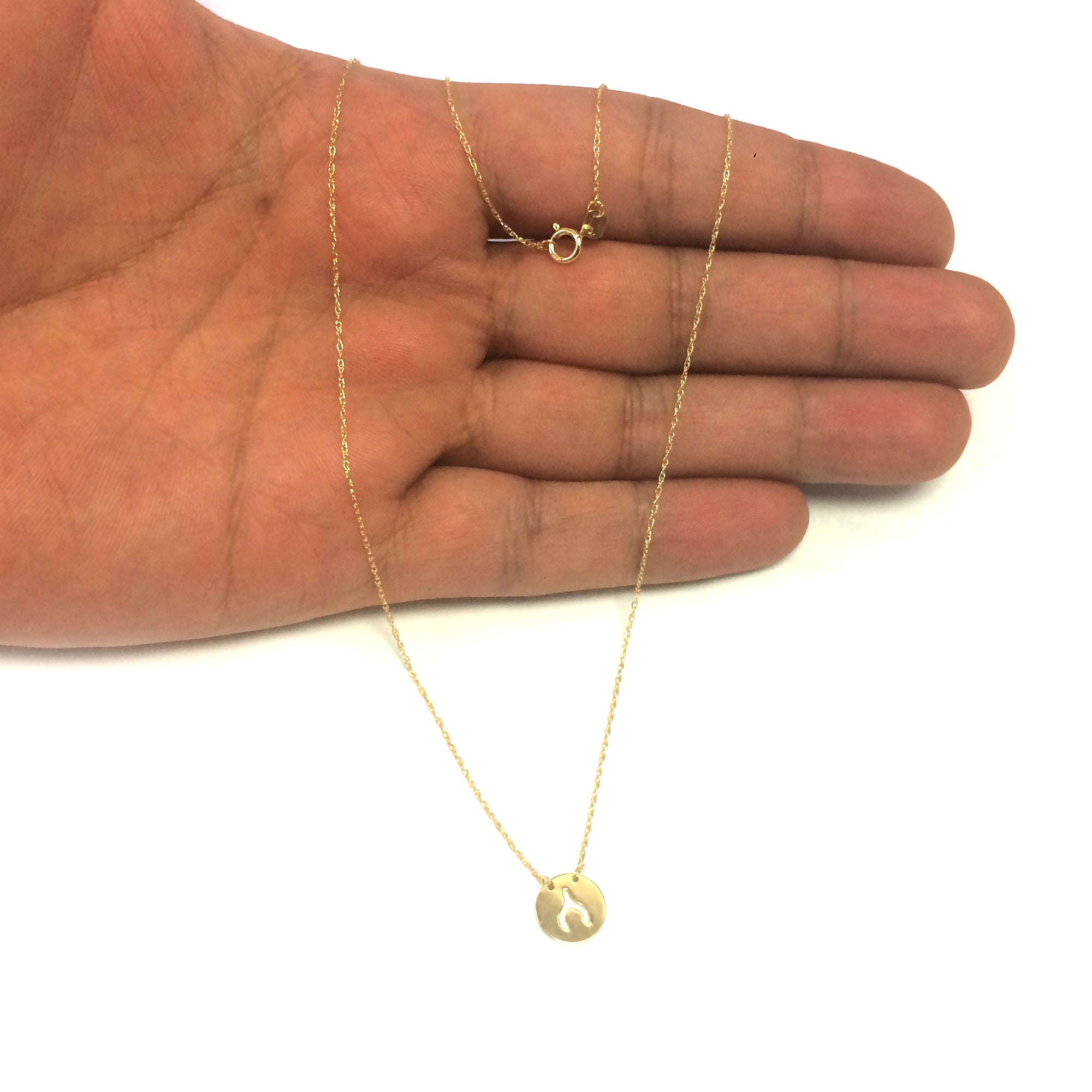 14K Gult Guld Mini Wishbone Pendant Halsband, 16" till 18" Justerbara fina designersmycken för män och kvinnor