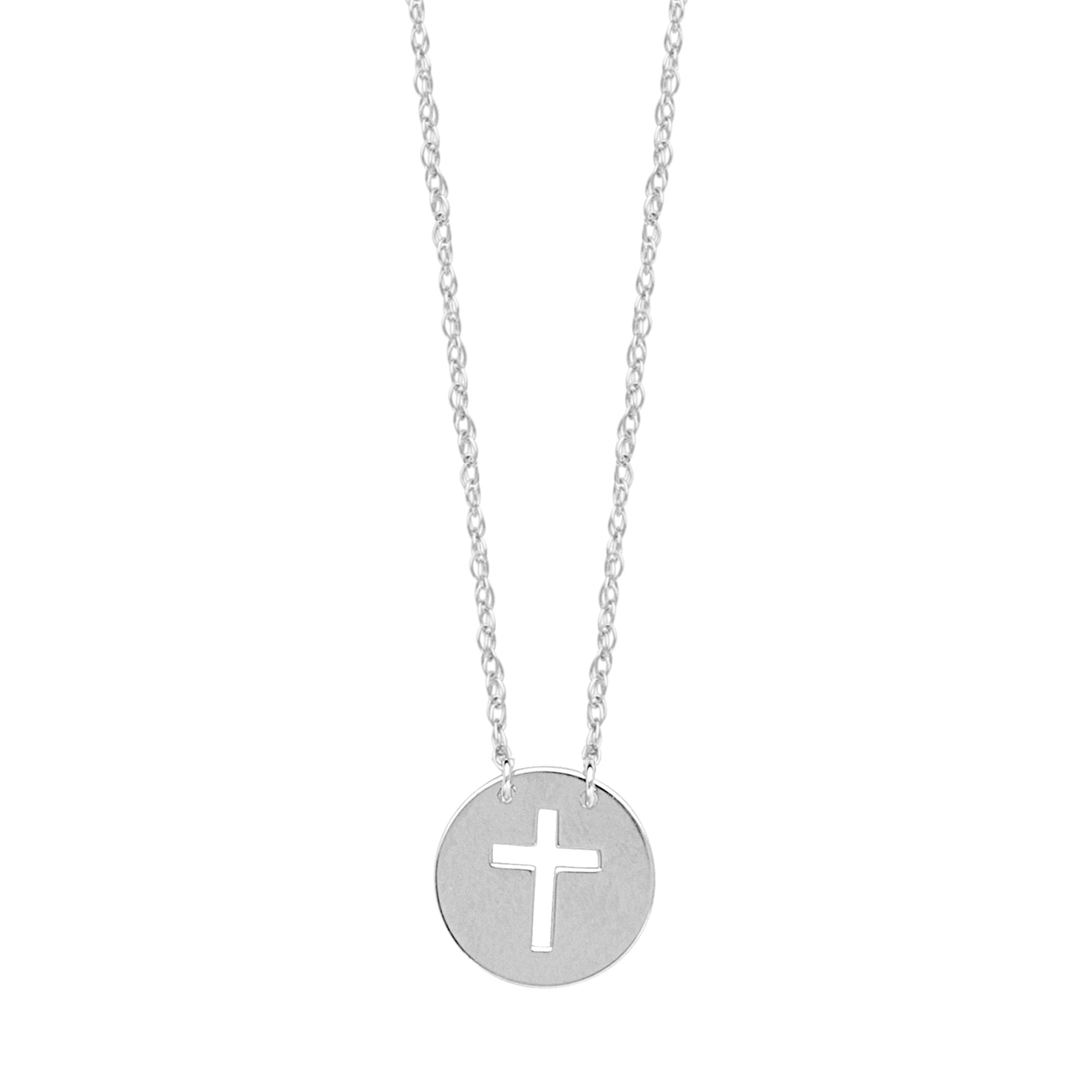 14K hvitt gull Mini Cross Pendant Halskjede, 16" til 18" Justerbare fine designersmykker for menn og kvinner