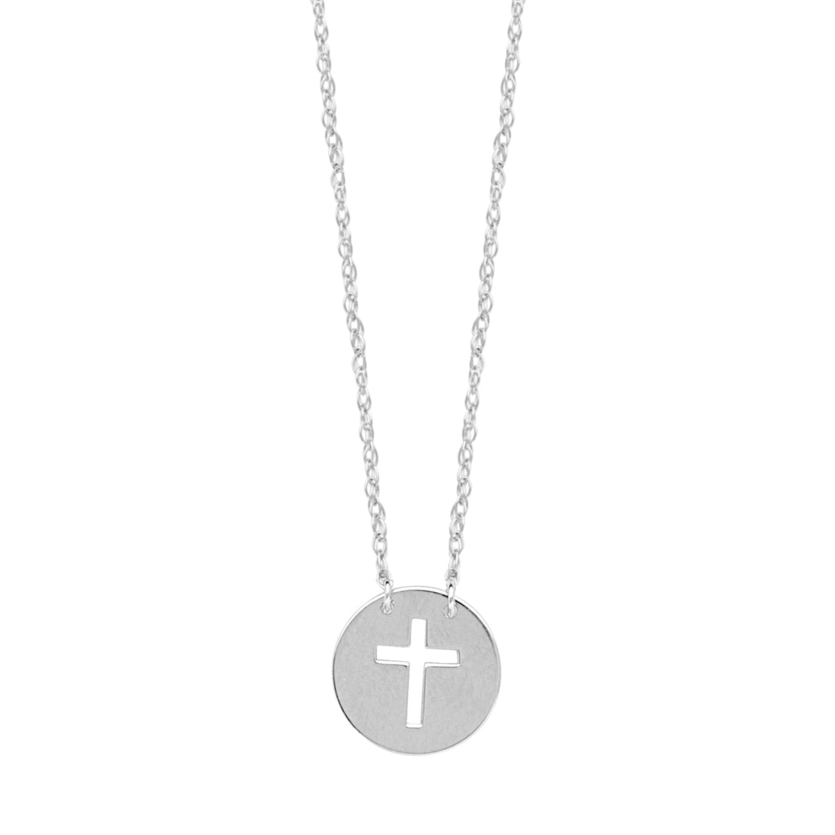 14K White Gold Mini Cross Pendant Necklace, 16" To 18" Adjustable fine designer jewelry for men and women