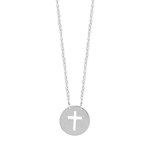 14K White Gold Mini Cross Pendant Necklace, 16" To 18" Adjustable